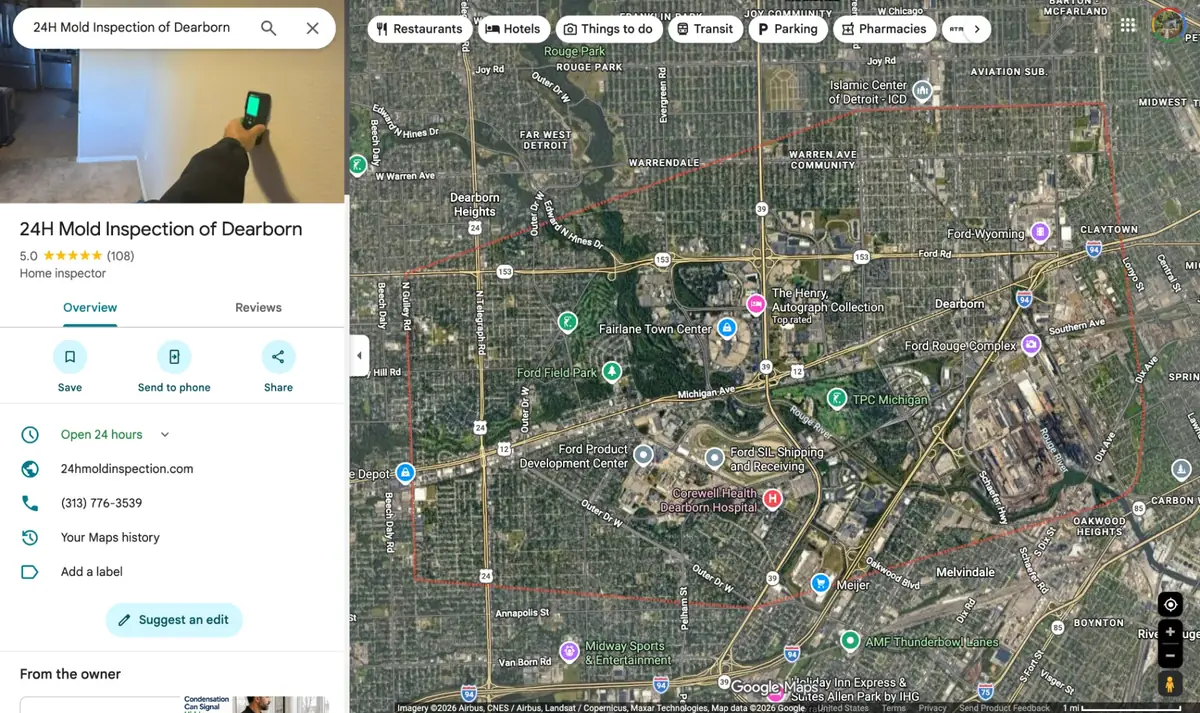 24H Mold Inspection of Dearborn verified Google Business Profile in Dearborn, MI