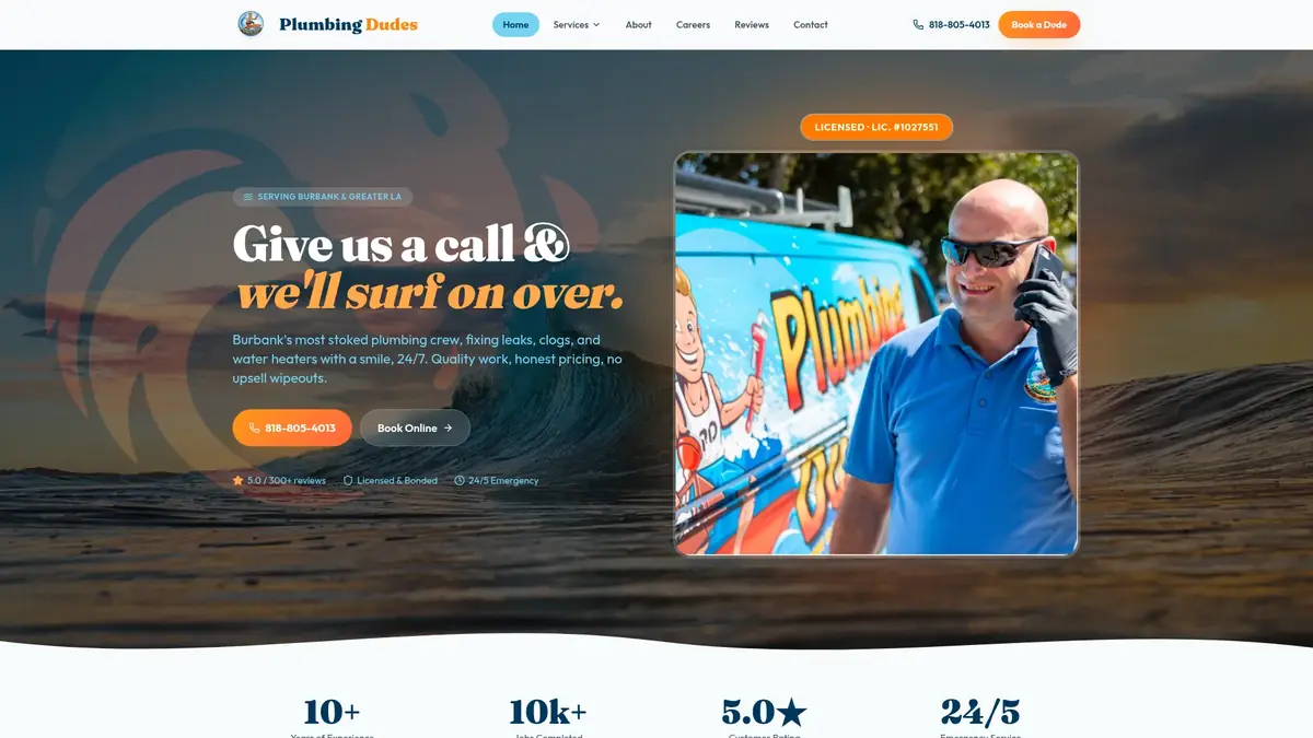 Plumbing Dudes homepage screenshot